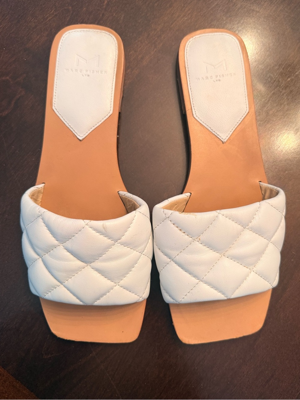 Marc Fisher White Quilted Leather Slide Mule